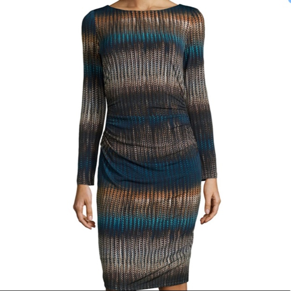 Badgley Mischka multicolor ruched dress NWT